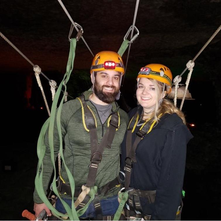 One of our first dates! Zip-lining in a KY cave system!