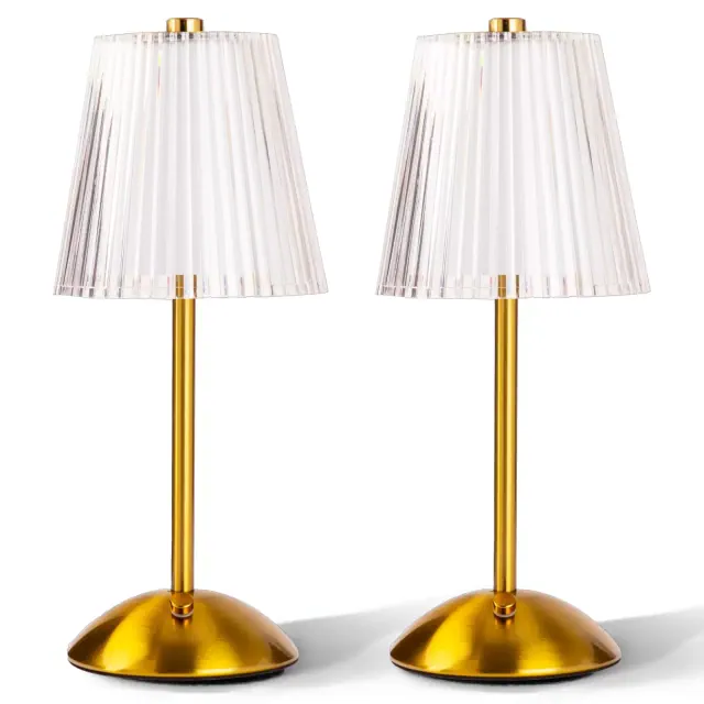 Bell + Howell Aurora Table Lamp 2 Pack Small Cordless Touch LED Rechargeable, Gold Base