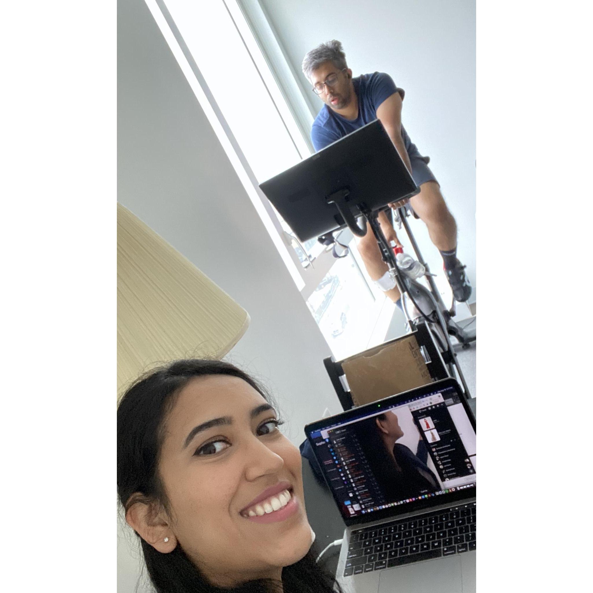 Bali happened to visit me during my interview season. He happened to be my secret cheerleader during this time. In this pic, he's working out while im checking the lighting prior to the interview.