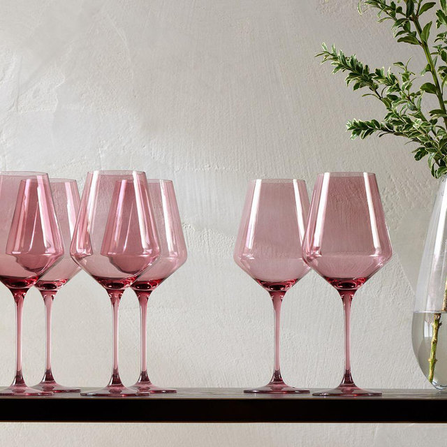Estelle Colored Stemware Glass, Rose, Set of 6