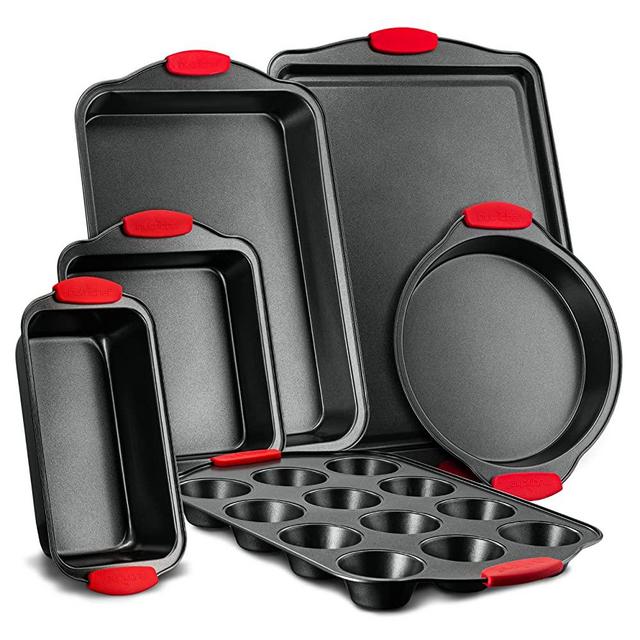 NutriChef w/Heat Red Silicone Handles, Oven Safe, 6 Piece Set, Black