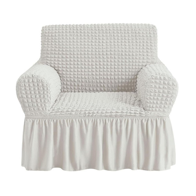 NICEEC Armchair Slipcover Ivory Armchair Covers 1 Piece Easy Fitted Sofa Couch Cover Universal High Stretch Durable Furniture Protector with Skirt Country Style (1 Seater Ivory)