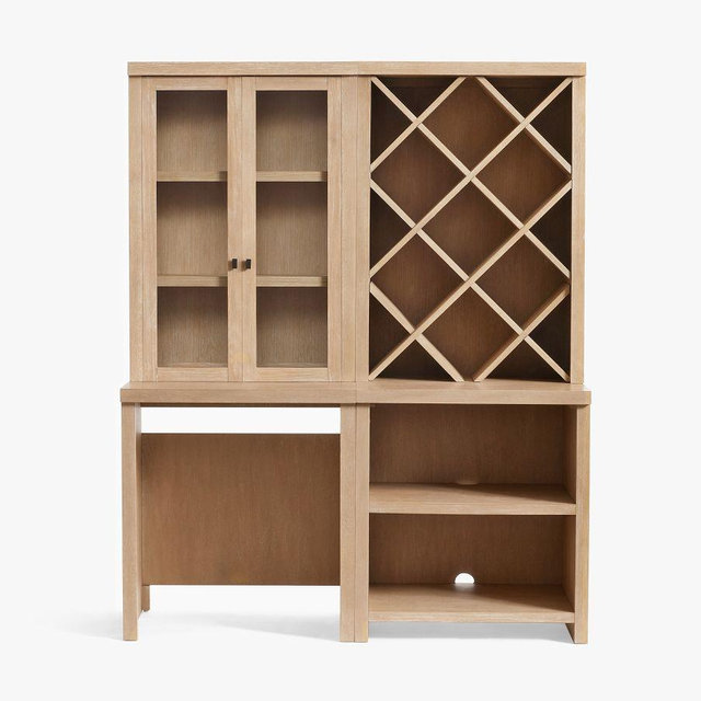 Modern Farmhouse Wine Storage with Display Cabinet, Fog, 68"