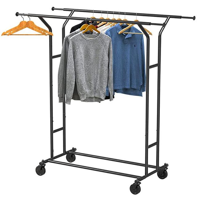 SimpleHouseware Heavy Duty Double Rail Clothing Garment Rack, Black