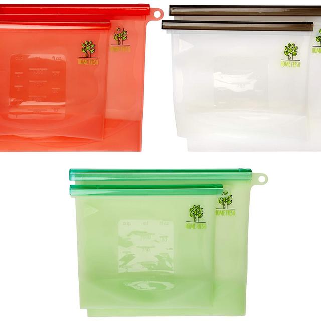 Reusable Silicone Food Storage Bags with Ziplock (6 Pack, 3 Large/3 Small) - Safe for Freezer, Dishwasher, Microwave, Sous Vide Cooking, Steam. Good for: Sandwich, Snack, Lunch