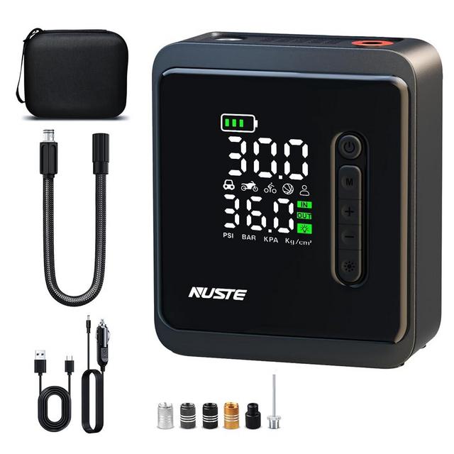 NUSTE Tire Inflator Portable Air Compressor, 25000mAh & 12V DC Air Pump for Car Tires, 150PSI Portable Tire Inflator for Car, Bike Tire Pump with Pressure Gauge, LCD Dual Screen, Motorcycle Ball Pump