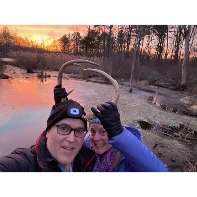 Finding deer antlers on family property in Byfield, MA.