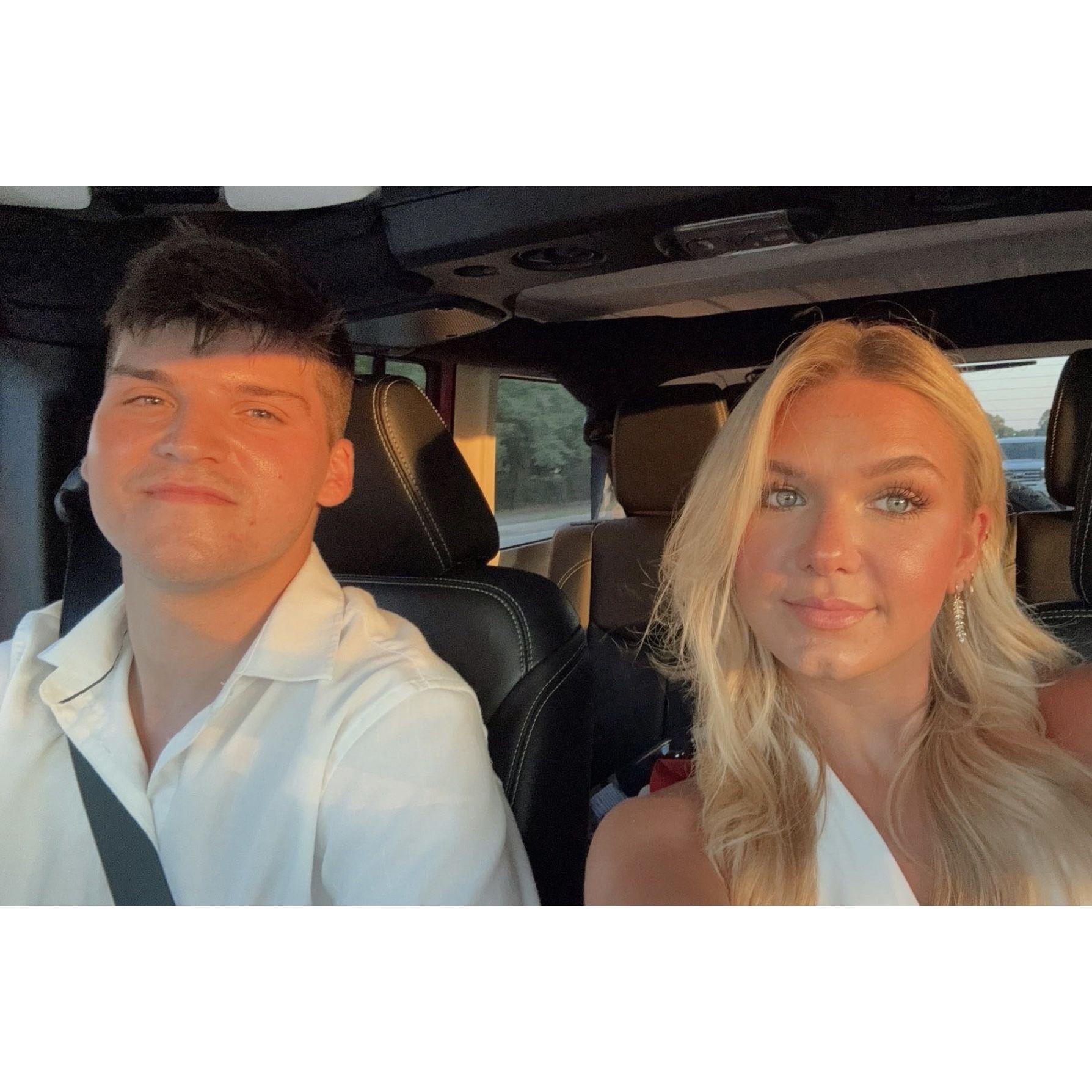 On our way to get professional beach engagement pictures done right after Charlie proposed.