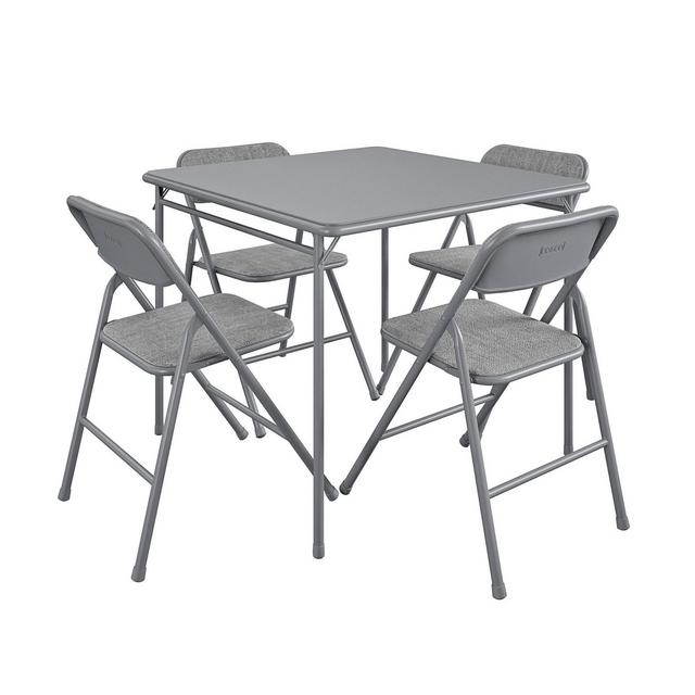 COSCO 34" Vinyl Folding Card Table with 4 Fabric Folding Chairs, Gray