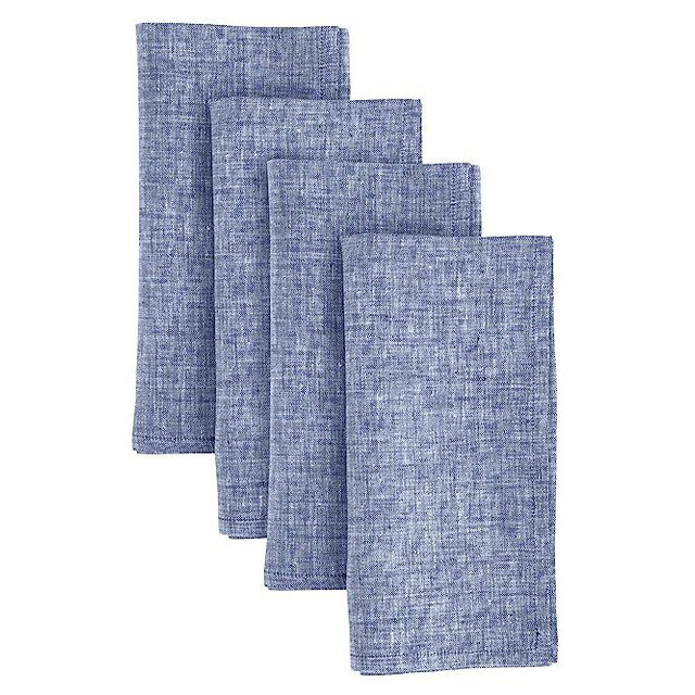 Solino Home Linen Napkins 20 x 20 Inch – Chambray Indigo Set of 4 – 100% Pure Linen Summer Dinner Napkins – Machine Washable and Handcrafted from European Flax – Athena