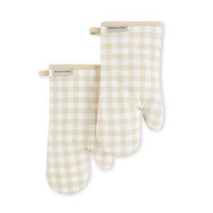 KitchenAid Gingham Oven Mitt 2-Pack Set, Milkshake, 7"x13"
