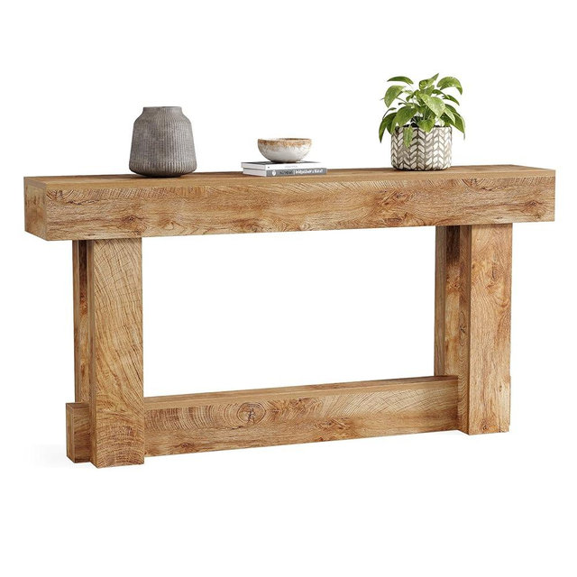 LITTLE TREE 63-Inch Console Table with Storage, 2-Tier Sofa Table Behind Couch, Narrow Long Entryway Table for Living Room, Hallway (Warm Brown)
