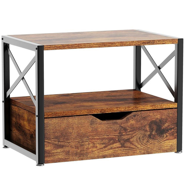 IBUYKE 2 Tier Desktop Printer Stand,Multi-Purpose Desk Organizer,Wooden Printer Stand with Drawer Storage for Folders,Books,for Fax Machine, Scanner,Home Office,Rustic Brown UTLJ006H