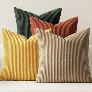 MIULEE Pack of 4 Green-Rust Corduroy Decorative Throw Pillow Covers 18x18 Inch Soft Boho Striped Pillow Covers Modern Farmhouse Home Decor for Winter Sofa Living Room Couch Bed