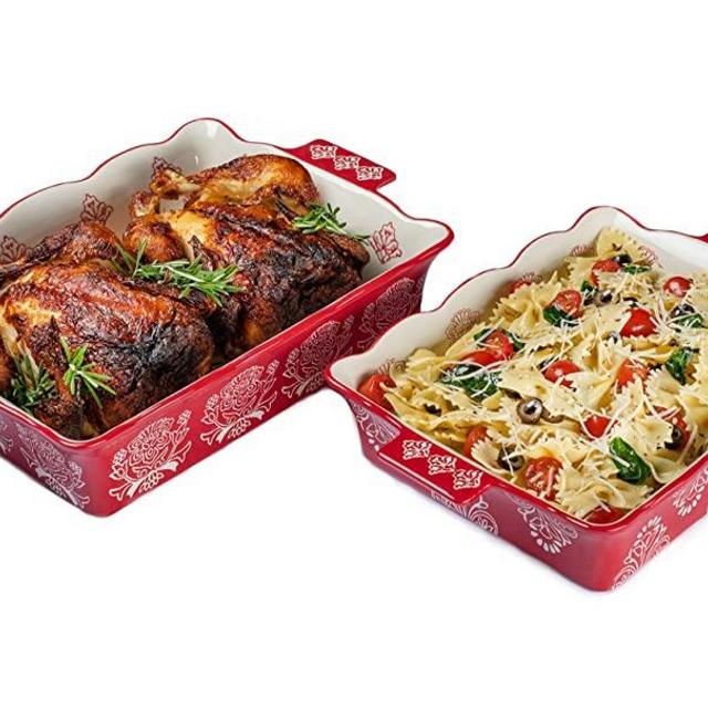 Oven to Table Casserole Dish Set - 100% Stoneware Ceramic Baking Dishes for Cooking & Serving, Lasagna Pan Bakeware is Dishwasher & Microwave Safe - 12.75" x 10.5" & 10.75" x 9" Cookware Pans