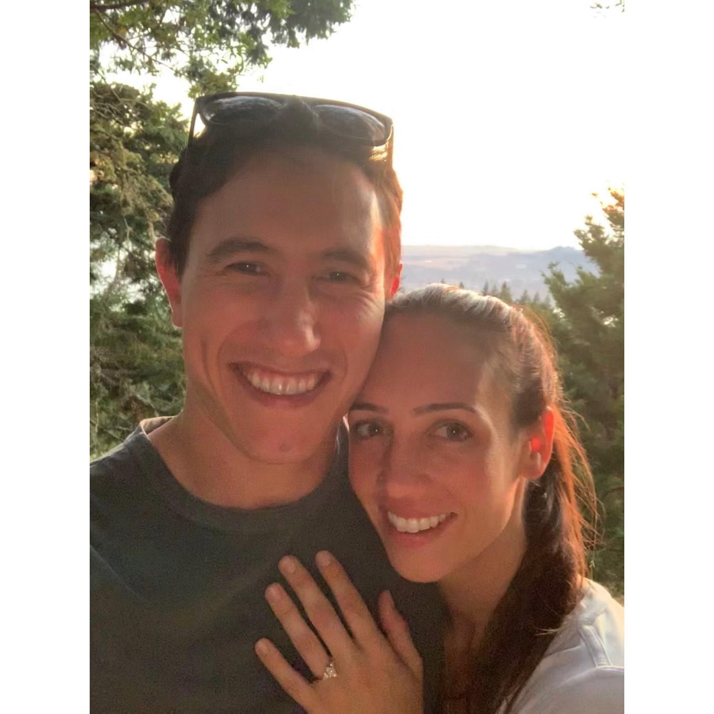 Night of our engagement on top of Mount Tam at sunset