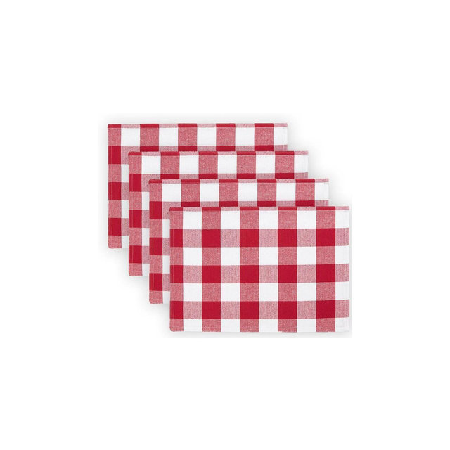 Lintex Linens Buffalo Classic Checkerboard Pattern 100% Cotton Reversible Placemat set of 4 - Red