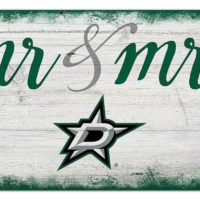 Fan Creations NHL Dallas Stars Unisex Dallas Stars Script Mr & Mrs Sign, Team Color, 6 x 12
