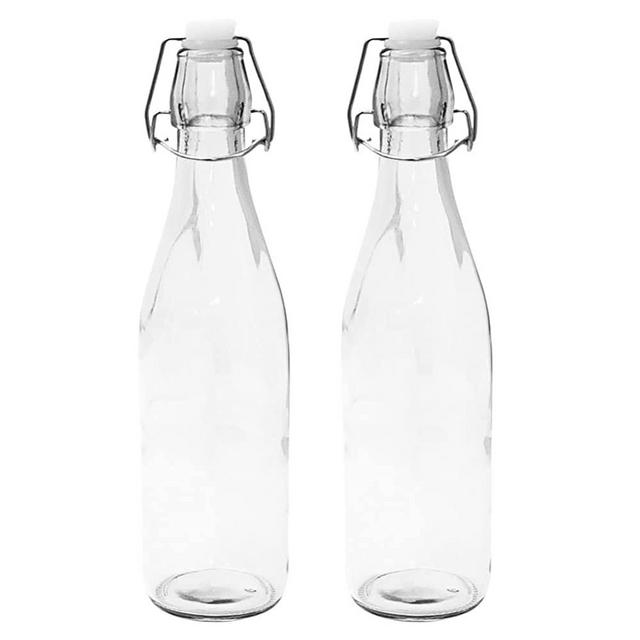 Clear Glass 500ML (16.9oz) Cruet Bottle Wire Swing Flip Top Euro Style - Vinegar, Oil, Dressing, Vanilla, Kefir, Beer (Set of 2)