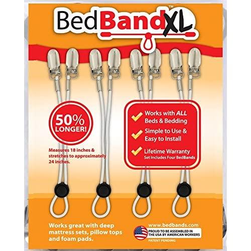 Bed Bandxl. Not Made in China. USA Worker Assembled. 50% Longer. Smooth Sheets on Any Bed. Bed Sheet Band, Holder, Gripper, Suspender, Strap. Sleep Better.
