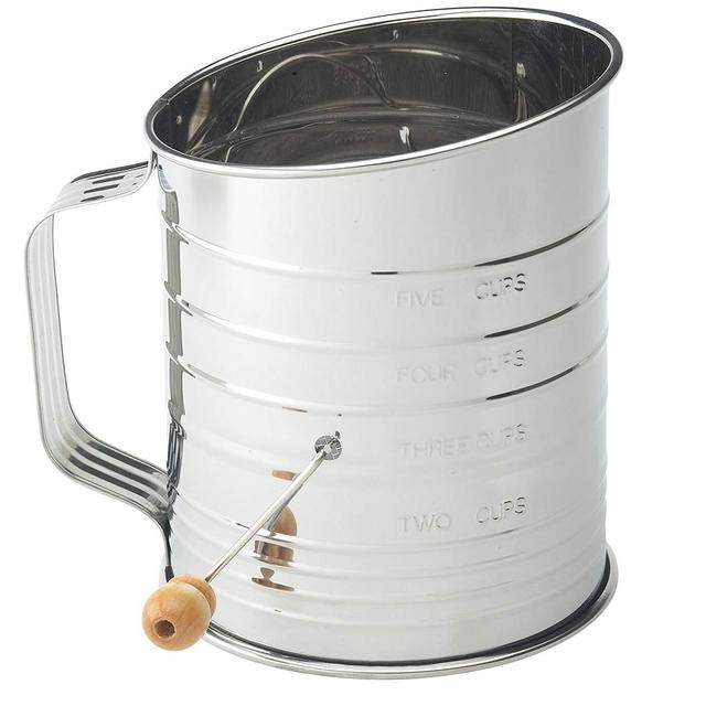 HIC Brands that Cook - Mrs. Anderson’s Baking Hand Crank Flour Icing Sugar Sifter, Stainless Steel, 5-Cup