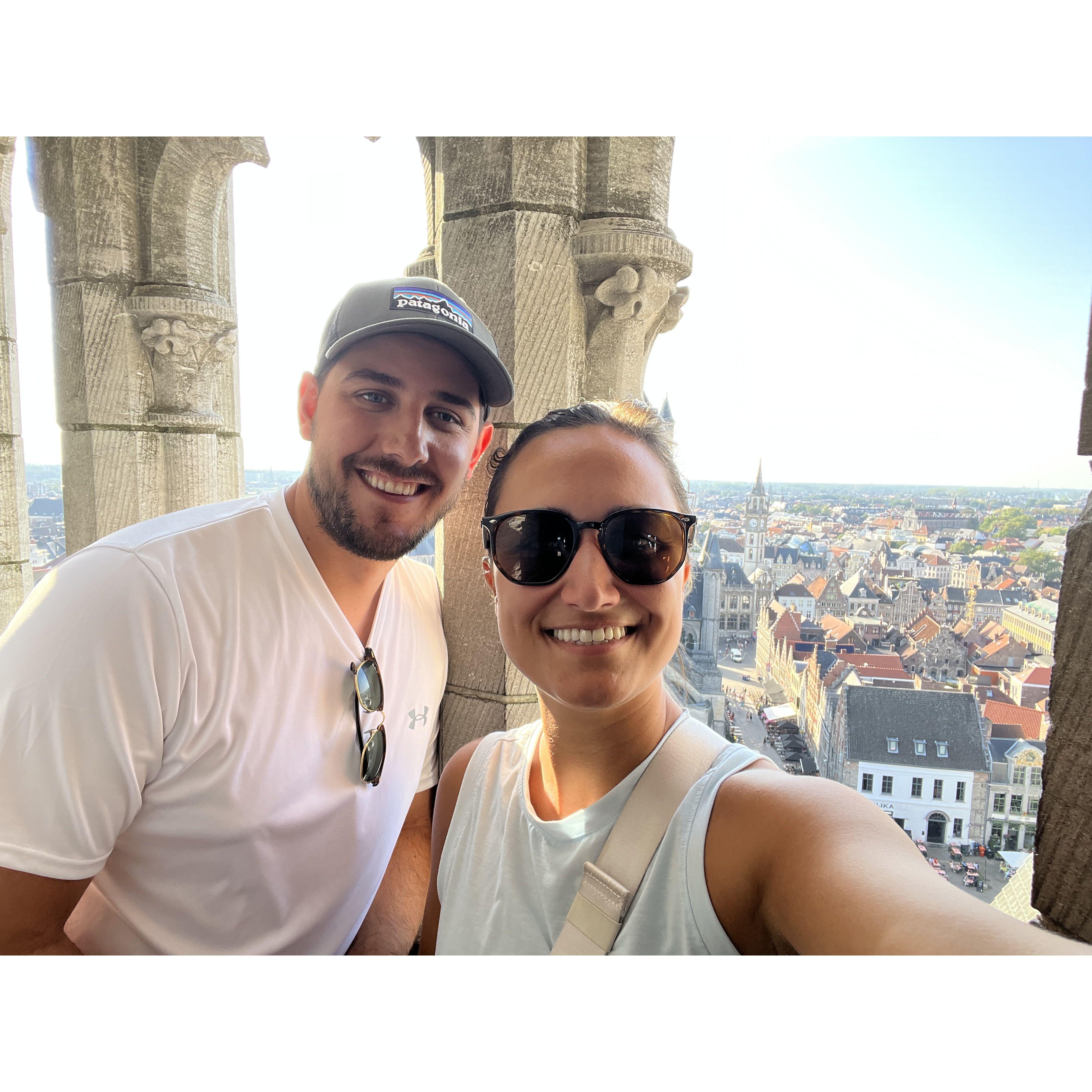 At the top of The Belfry of Ghent in Ghent, Belgium