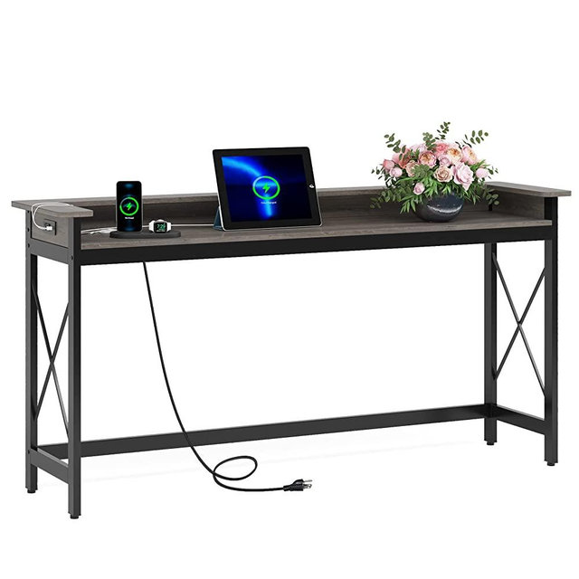 Tribesigns Sofa Table with Outlets and USB Ports, 70.9 inch Extra Long Console Table Behind Couch with Charging Station, Industrial Narrow Entryway Hallway Accent Table for Living Room