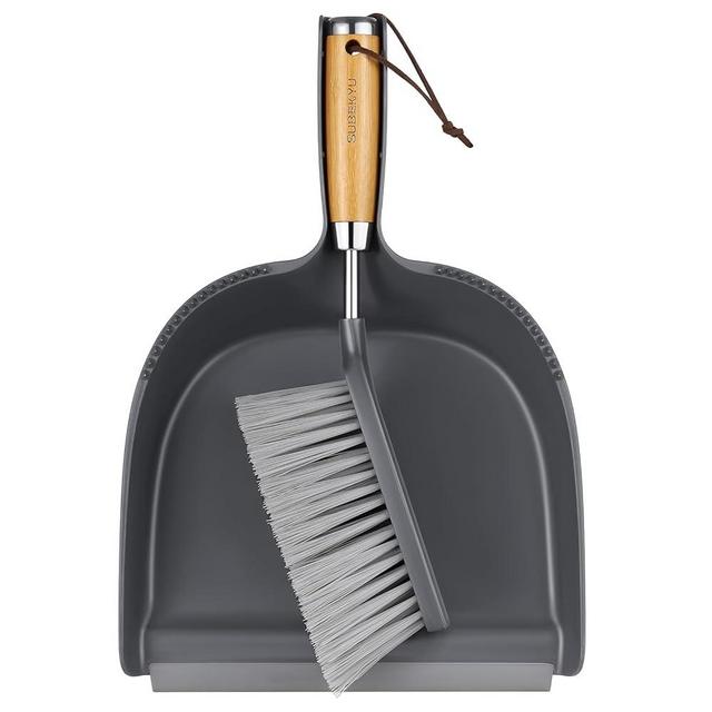 SUBEKYU Dustpan and Brush Set with Stainless Steel Handle, Hand Mini Broom and Dustpan Set, Small Broom and Dustpan Set for Kitchen/Desktops/Bedroom, Dark Gray, 1 Set