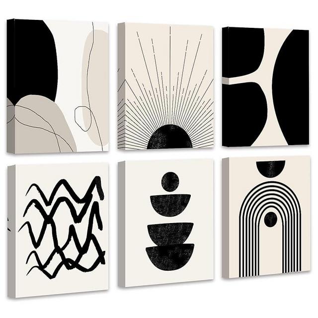 𝗗𝗿𝘀𝗼𝘂𝗺 Abstract Boho Wall Art Minimalist Geometric 𝗙𝗿𝗮𝗺𝗲𝗱 Wall Decor Boho Room Decor Black Brown Beige Line Art Canvas Painting Mid Century Modern Prints Bohemian Posters for Living Room Bedroom Kitchen Office Home Decor Set of 6, 8x10in (Framed)