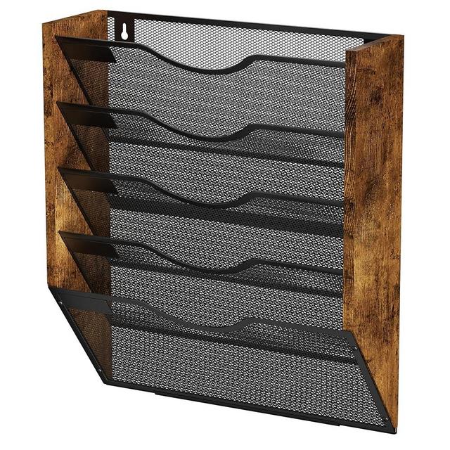 Ironwood Hanging Wall File Organizer, 5 Pocket Mesh Mail Organizer Wall Mounted with Nametag Label, Wall File Holder for Office Home School, Magazine Rack for Mail Paper Document Organization, Black
