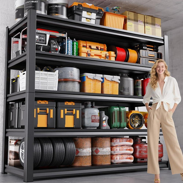CVGFDR Garage Shelving Heavy Duty, 3000LBS Garage Shelves, 5-Tier Adjustable Metal Shelving Unit, Garage Storage Shelves, Utility Storage Rack Shelf，Shelves for Garage Storage, 72" H×59" W×19.7" D