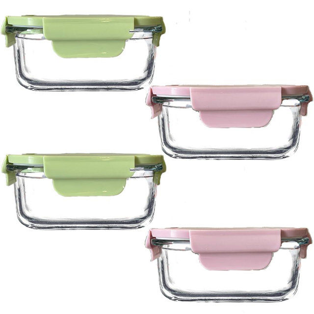 R.repad yay Square Glass Food storage Containers with Airtight Lids, 2 cup Food Meal Prep Containers, Glass Bowl For Lunch Sandwich Fruit Snack, Dishwasher Microwave Freezer Safe- (Pink+Green)