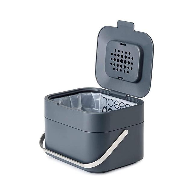 Joseph Joseph 30016 Intelligent Waste Compost Bin Food Waste Caddy with Odor Filter and Ventilation, 1 gallon / 4 liters, Graphite