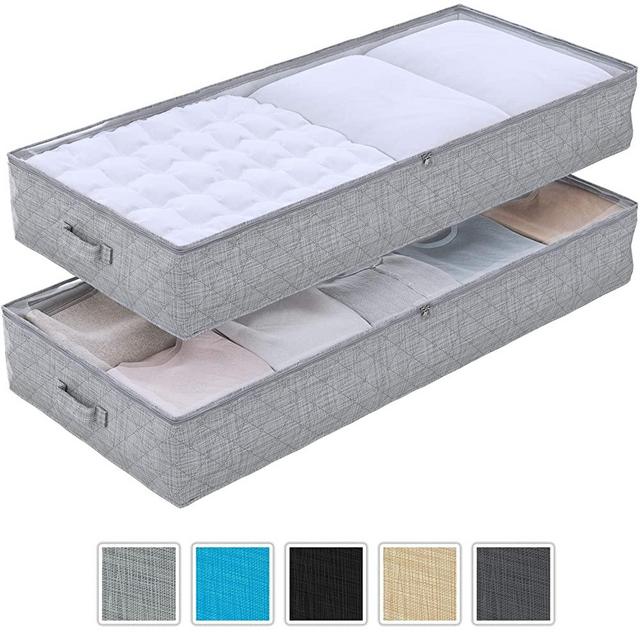 NEATERIZE Large Under Bed Storage Bags | 2-Pack Underbed Clothing Organizer | Ultra Thick Fabric, Reinforced Handles & Zipper | Stackable Organization and Storage Containers for Bedroom [Grey]