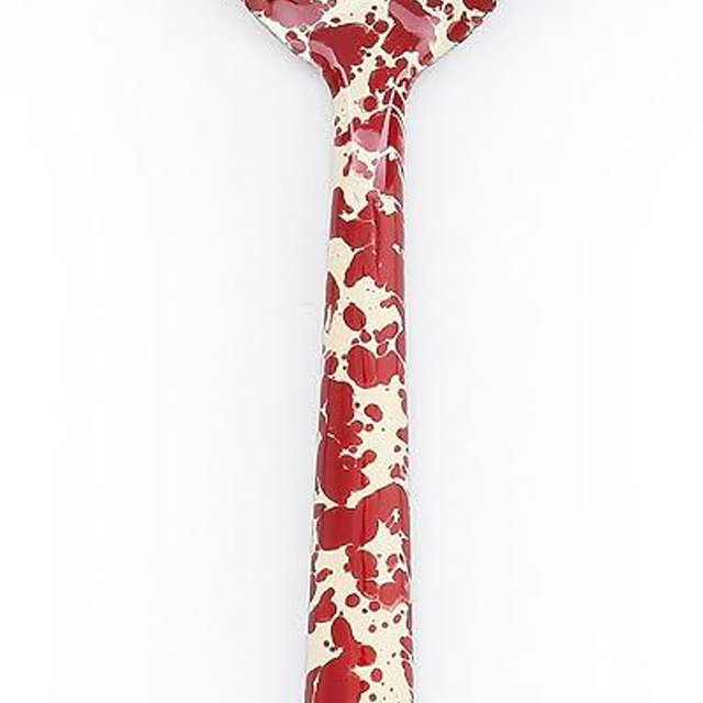 Enamelware Spoon, 12 inch, Burgundy/Cream Splatter (Single)