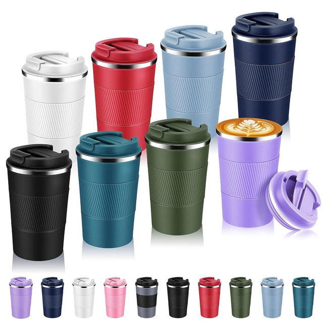 Volhoply 13 oz Stainless Steel Insulated Travel Coffee Mug with Fip Lid Bulk 8 Pack,Reusable Double Wall Vacuum Metal Coffee Cup,Portable Leak Proof Thermal Tumbler for Hot&Cold Drinks(Assort Color,8)