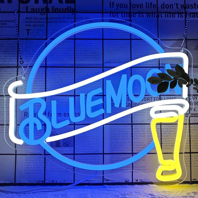 JooeTuu Moon Beer Neon Signs for Wall Decor Dimmable Blue Bar Light Sign for Man Cave Bedroom Shop Club Pub Bistro