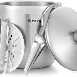 Ice Bucket with Lid, Scoop, Tongs and Strainer - Well Made Insulated Stainless Steel Keep Ice Frozen Longer - Ideal for Cocktail Bar, Parties, Chilling Wine, Champagne - 3 Liter (Stainless Steel)
