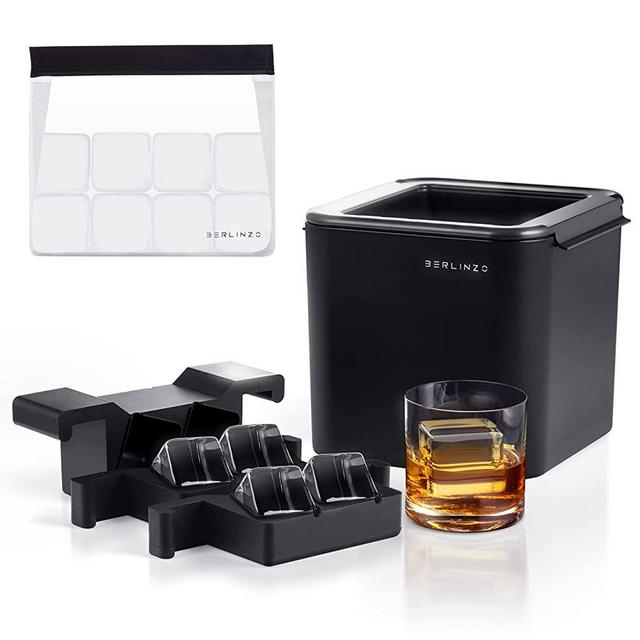 Premium Clear Ice Cube Maker Mold - Whiskey Large Clear Ice Cube Maker 2 Inch - Crystal Clear Ice Maker Cube - Clear Cube Ice Mold Maker with Storage Bag - 4 Ice Cubes Clear at Once