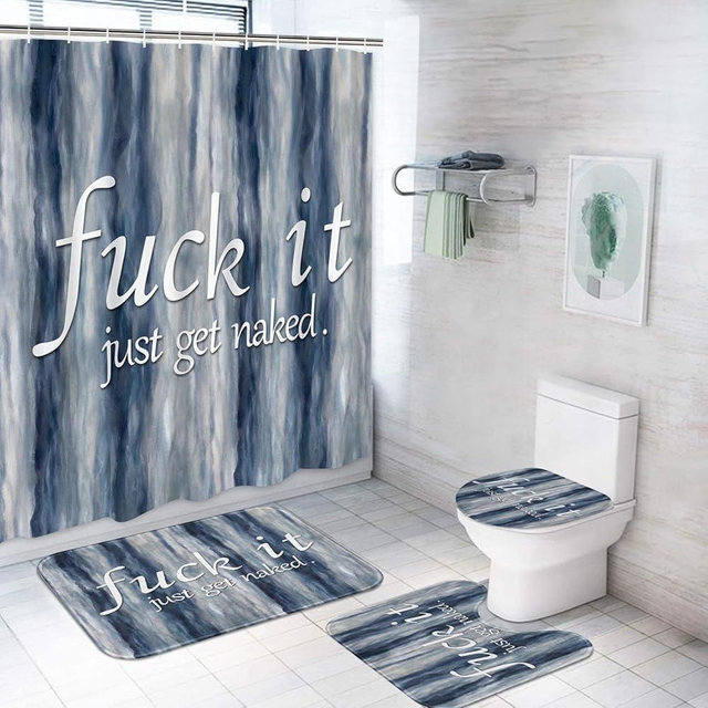 ArtSocket 4PC Funny Get Naked Modern Abstract Blue Painting Art Background Shower Curtain Sets Bathroom Decor with Rugs, Non-Slip Rug,Toilet Lid Cover, Bath Mat and 12 Hooks 72x72 inches