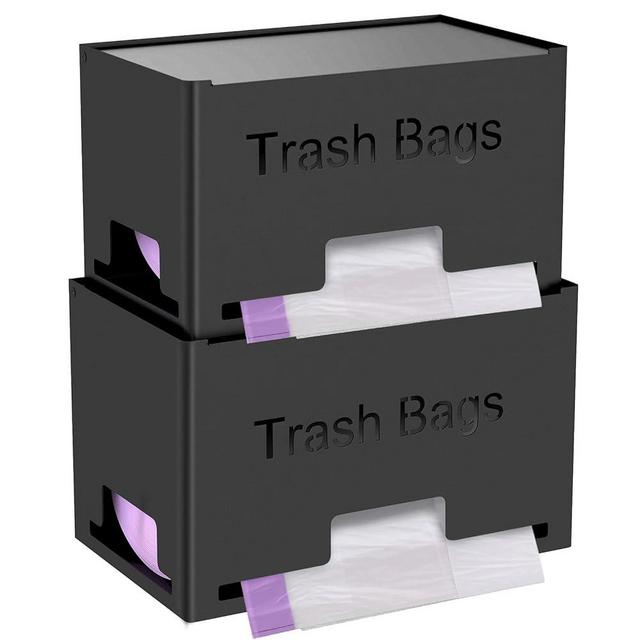 STWWO 2-Pack Trash Bag Holder Dispenser, Stackable Garbage Bag Dispenser, Extra Large Trash Organizer for Kitchen Laundry Under Sink, Wall Mounted or Freestanding, Metal Black
