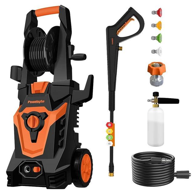 PowRyte Electric Pressure Washer with Hose Reel, Brass Foam Cannon, 4 Different Pressure Tips, Power Washer, 4200 PSI 2.6 GPM