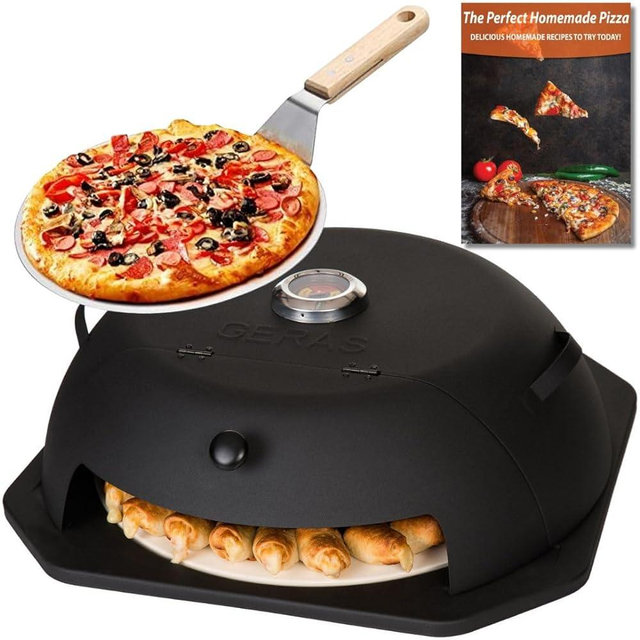 Geras Pizza Oven Outdoor for Grill - Grill Top Pizza Oven For Outside - Pizza Stone, Pizza Peel Kit - Small Portable Home Backyard BBQ Pizzas Maker Charcoal Grill, Pellet, Propane Gas and Wood Fire