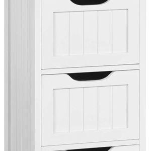 Bathroom Floor Cabinet-White, Wooden Side Storage Organizer, 4 Drawers Free-Standing Cabinet for Bathroom/Hallway/Living Room, White