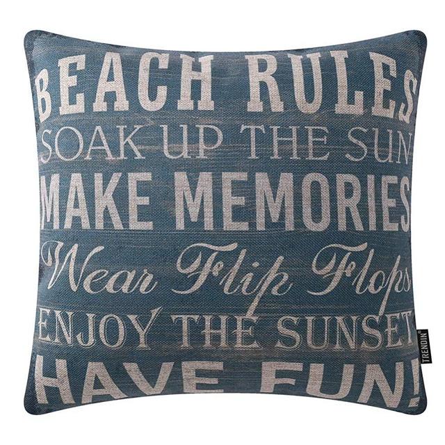 TRENDIN Farmhouse Beach Rules Pillow Covers 18 x 18 Inch with Quotes for Beach Home Decor Housewarming Gifts PL437TR