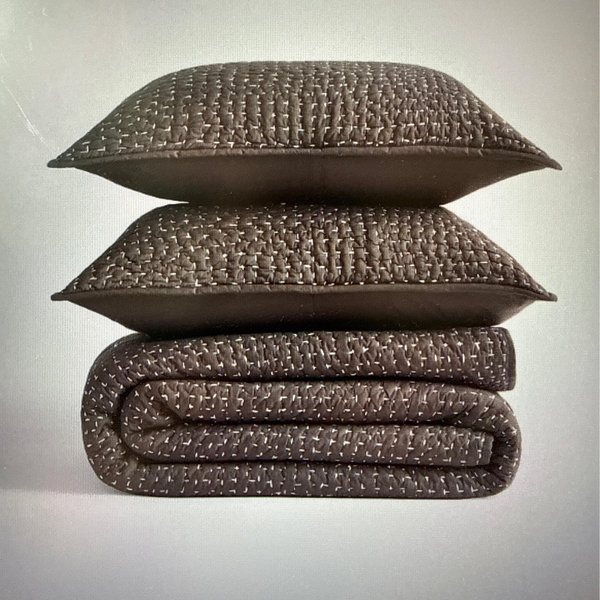 Organic Cotton Hand Stitched Quilt Set - Espresso, Full/Queen
