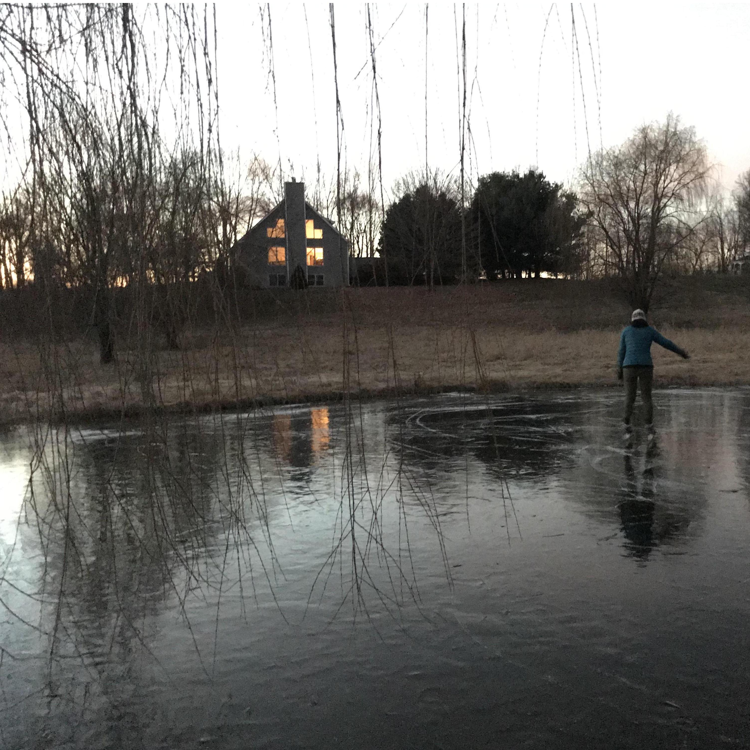 Skating on our frozen pond.