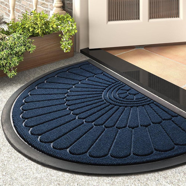 Door Mat Outdoor Indoor Entrance Doormat-Semicircular Durable Rubber Non Slip Front Door Mat for Outside Inside Entry Entryway Dirt Trapper Welcome Mat for Muddy Paws and Shoes-Navy Blue 17”x30”