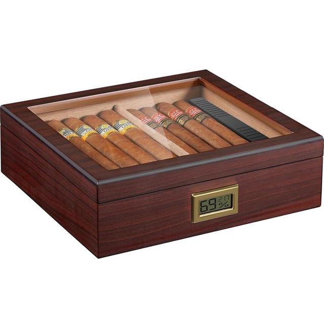 Flauno Cigar Humidor, Spanish Cedar Wood Humidor with Accurate Digital Hygrometer, Humidifier, Divider, Handcrafted Cigar Humidor Box Holds 40-60 Cigars, Gift for Cigar Lovers