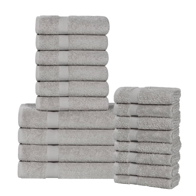Quick-Drying Cotton 18-Piece Assorted Towel Set, Silver - Blue Nile Mills